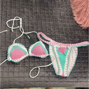 Pink and aqua crochet bikini new with tags
